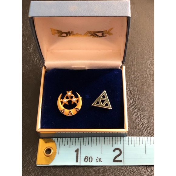 Tridelta Sorority Pins - Stars & Crescent Badge and Green/Silver New Member Pin - Picture 2 of 6